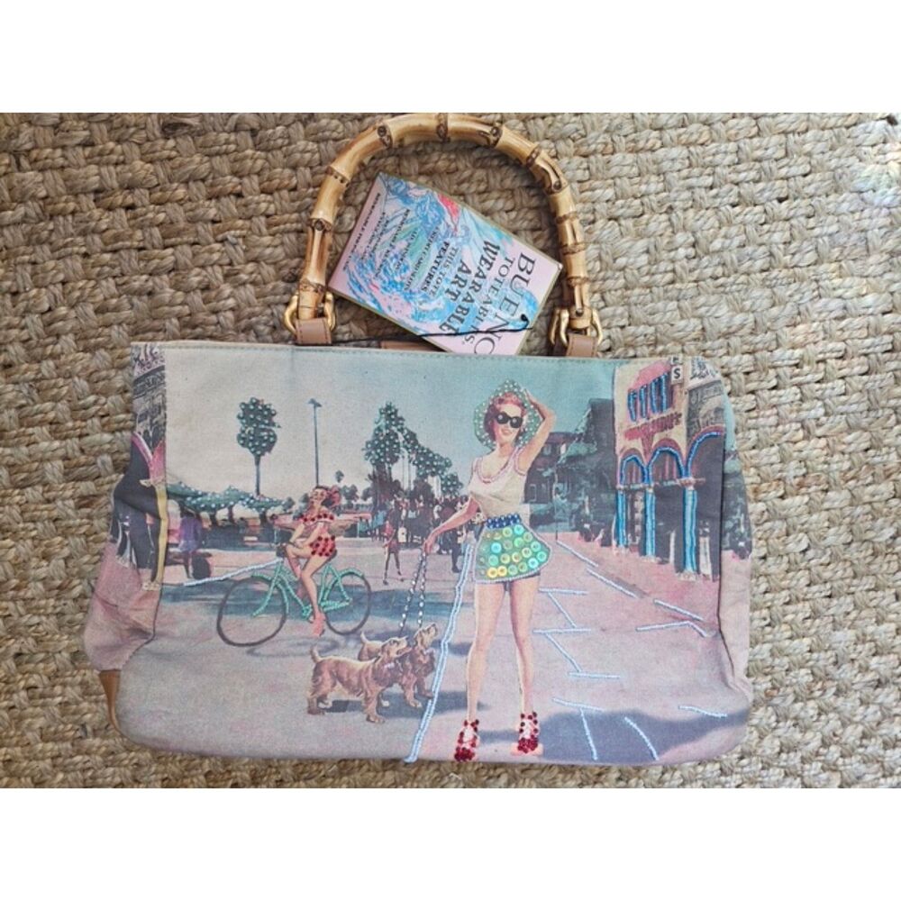 Bueno Wearable Art Beaded Pin-Up Tote - Bamboo Handles - NWT